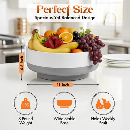 Gennua Kitchen Concrete Fruit Bowl for Kitchen Counter - Modern Two-Tone Stone Centerpiece with Wide Stable Base, Large Decorative Cement Bowl for Entryway Table, Coffee Table Decor, Key Bowl,11 Inch
