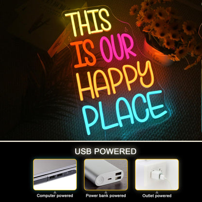 NOSUN This is Our Happy Place Neon Sign Happy Place Neon Signs for Wall Decor Dimmable Warm White LED Signs for Bedroom Classroom Man Cave Home Bar Birthday Party Game Zone Decor Neon Classroom Sign