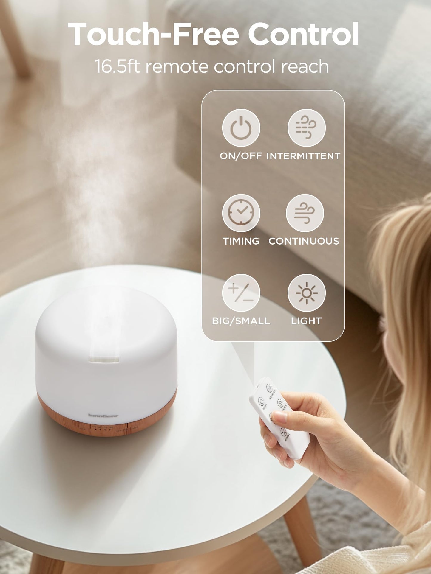 InnoGear Aromatherapy Diffuser & 10 Essential Oils Set, 500ml Essential Oil Diffuser with Remote Control Ultrasonic Cool Mist Scent Humidifier Vaporizer Auto-Off Timer for Room Office Home, Yellow