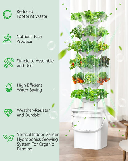 sjzxuv Vertical Hydroponics Growing System Kit, Indoor Outdoor Gardening System Kits, Herb & Fruits Growing Hydroponic Tower, 6 Layers (36 Pods)