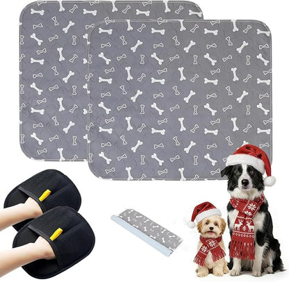 2PCS Puppy Pee Pads with Pheromones, Washable Puppy Training Pads for Dogs Reusable Puppy Potty Pads for Dogs and Cats(with Pet Hair Removal Gloves)