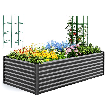 Quictent Galvanized Raised Garden Bed 8x4x2 Ft Tall Metal Planter Box for Vegetables Bottomless for Backyard, 2 Tomato Cages Included, 22.04" Deep, Dark Grey
