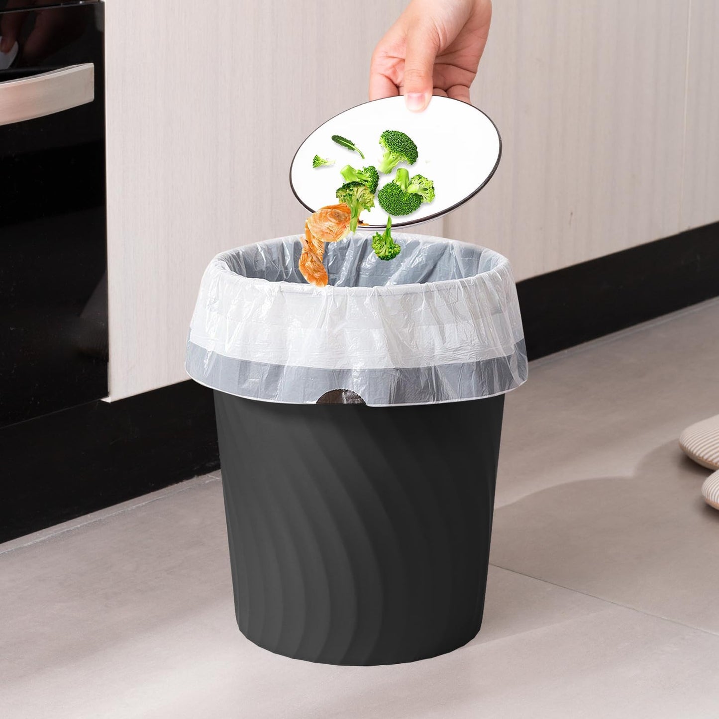 YGJT Small Trash Can, 3 Pack 1.8 Gallons Bathroom Trash Can, Slim Waste Basket, Round Garbage Can, Plastic Trash Bin for Kitchen, Dorm, Bedroom, Office, Living Room, Study, Compact Spaces(Black)