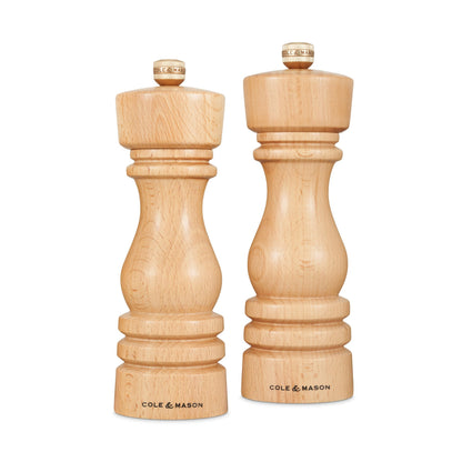 Cole & Mason London Refillable Spice Mill - Kitchen & Home Accessory - Salt and Pepper Grinder Set with Ceramic and Carbon Steel Mechanism - 7", Natural Beech