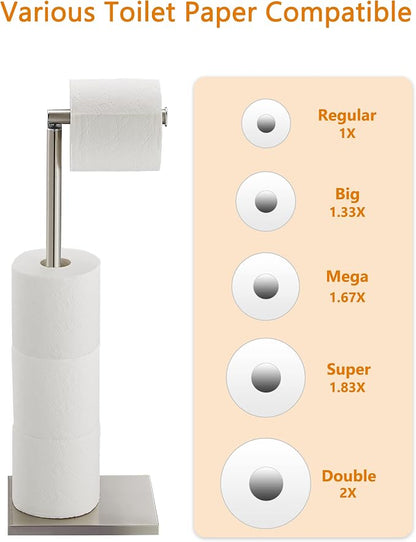 Toilet Paper Holder Stand, Free Standing Toilet Paper Roll Holder with Reserve for Bathroom, Stainless Steel DECLUTTR