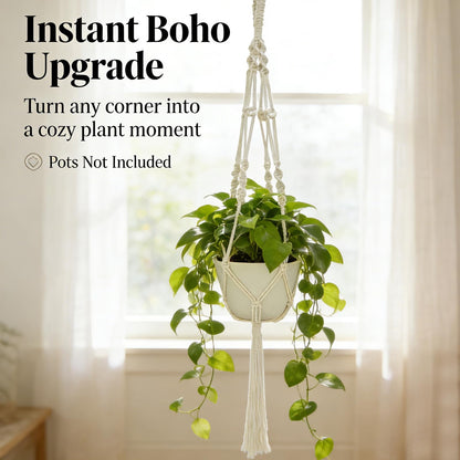 Newnessai 3Pcs Boho-Chic Plant Hangers with Hooks, Ivory Cotton Rope for Indoor/Outdoor Use, Fits 6-10 Inch Pots (Pots Not Included)