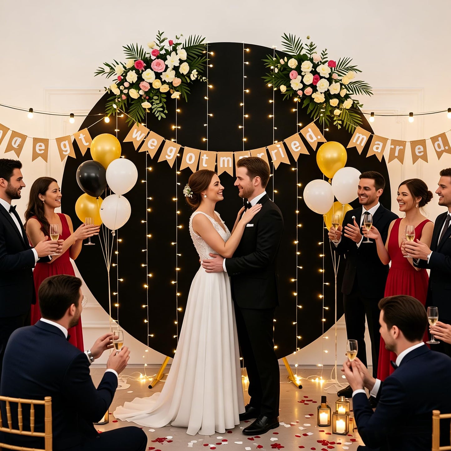 GUANSEN 7.2FT Black Round Backdrop Cover for Wedding,Circle Balloon Arch Backgound Stand Cover for Birthday Party Baby Shower Halloween Decoration