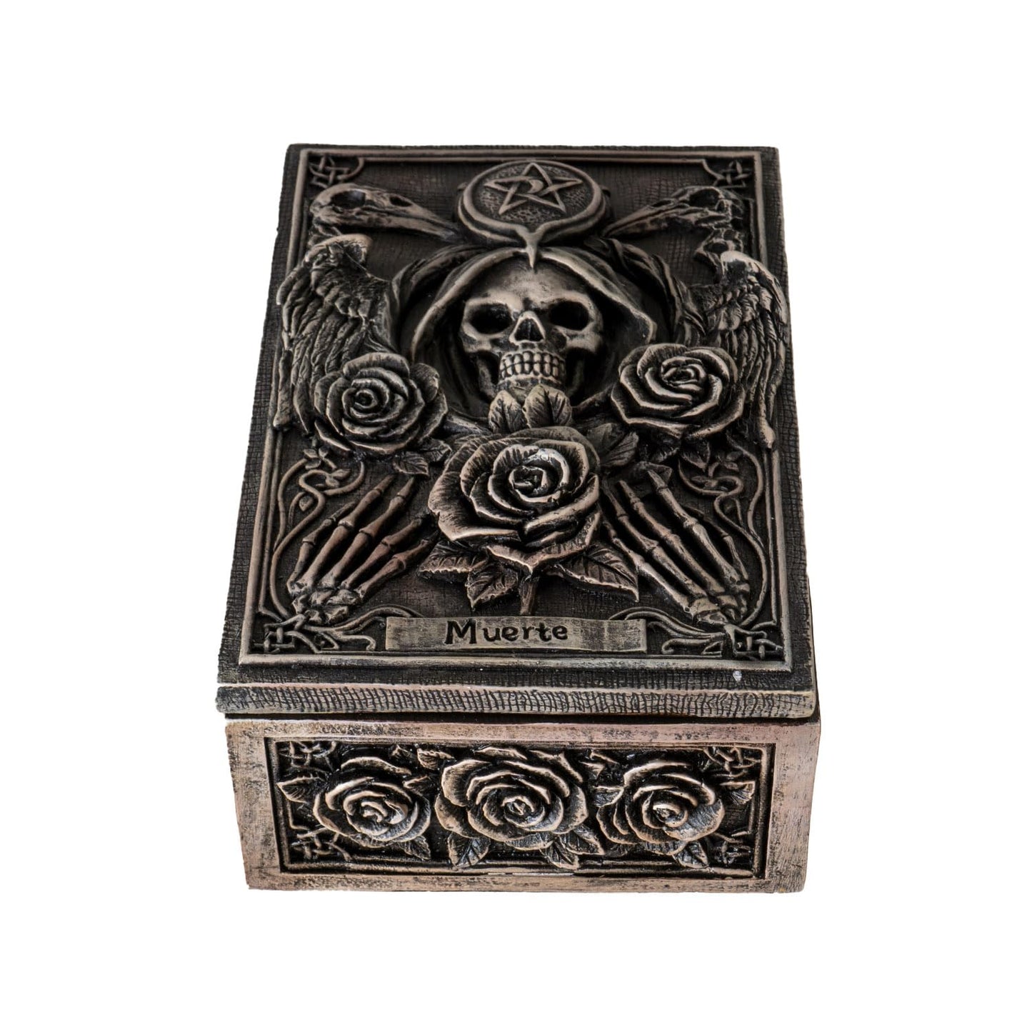 Pacific Giftware Muerte Tarot Box with Grim Reaper and Gothic Rose Design Perfect Home Decor for Tarot Cards Jewelry or Keepsake Storage 5" Long