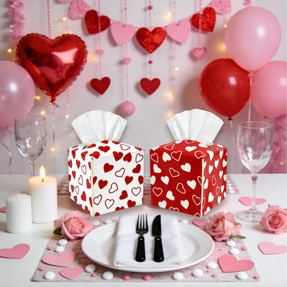 2 Pieces Valentine's Day Tissue Box Covers Red Heart PU Leather Tissue Box Cover Square Tissue Box Cover Holder for Home Bathroom Bedroom Office Table