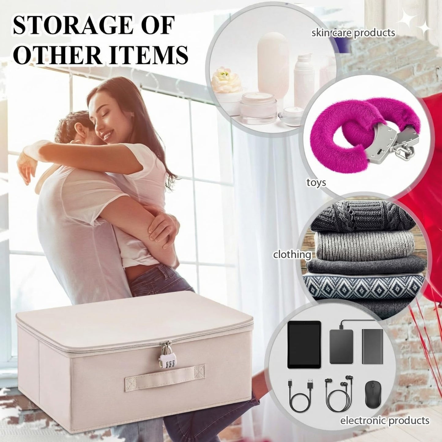 Briwooody Discreet Lockable Toy Bag Storage Organizer Toy Bag Storage Bins Case with Zipper Lid for Women and Men Clothes Container(Light Purple,15 x 10 x 6.3 Inch)