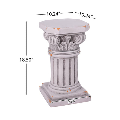 Christopher Knight Home 18.50"H Ionic Pedestal Plant Stand MGO Decorative Side Table Indoor Outdoor Entryway Garden Living Room Patio Sculpture Base, Antique White