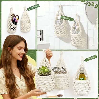 HOREAKHJ Macrame Wall Plant Hanger, Hanging Planter Basket Holder, Wall Planters for Indoor Plants, for Up to 4 Inch Pot (Ivory, 4-Inch)