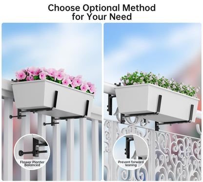Y&M Window Box Brackets, Heavy Duty Iron Adjustable Planter Flower Box Brackets for Railings, Perfect for Balconies, Fences, and Gardens（4 Packs）