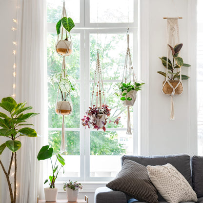 Mkono Macrame Plant Hangers and Ceiling Hooks Set of 8 Indoor Hanging Planter Basket Wall Decorative Flower Pot Holder for Indoor Outdoor Home Decor Gift Box