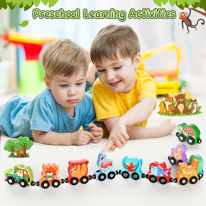 Zeoddler Toys for Toddlers, 11 Magnetic Wooden Animals Train Set, Montessori Toys for Toddlers, Learning Activities, Sensory Activities for Kids, Birthday Gifts for Boys, Girls