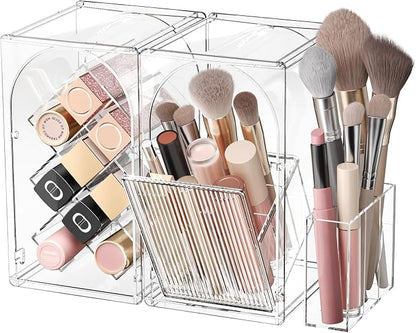 Modular Makeup Organizer, Clear Acrylic Cosmetic Storage Box with Drawer, Vanity Countertop Organizer for Makeup, Skincare and Beauty Accessories – Multiple Styles