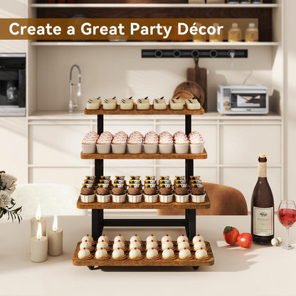 IBUYKE 4 Tier cupcake stand, Set of 2,Wooden Risers Display Stands Serving Trays,Tiered Display Stand,Dessert Table Display for Party,Afternoon Tea,Rustic Brown UTLJ018H-2