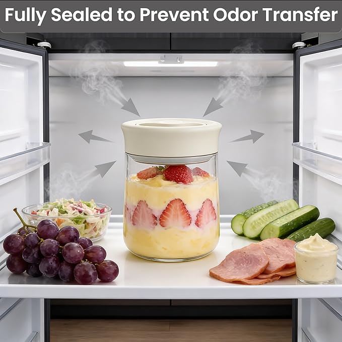 LAKUMIQI Overnight Oats Containers with Lids, 17oz Glass Jars with Airtight Lids, One-Hand 90° Twist-Off Wide Mouth Food Storage for Coffee Bean, Chia Pudding, Meal Prep, Pantry, Beige