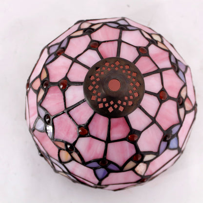 WERFACTORY Small Tiffany Lamp Desk Pink Stained Glass Baroque Mushroom Table Lamp Bronze Mini Accent Lamp W8H11 Inch S003P Series