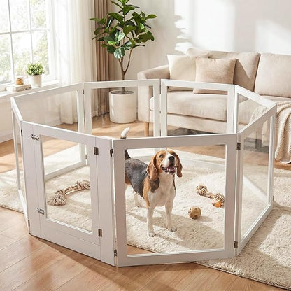Heavy Duty Clear Acrylic Dog Playpen for Small/Medium Pets – 32" High Clear Pet Pen with Sturdy Metal Frame (White, 2 Extended Panels)