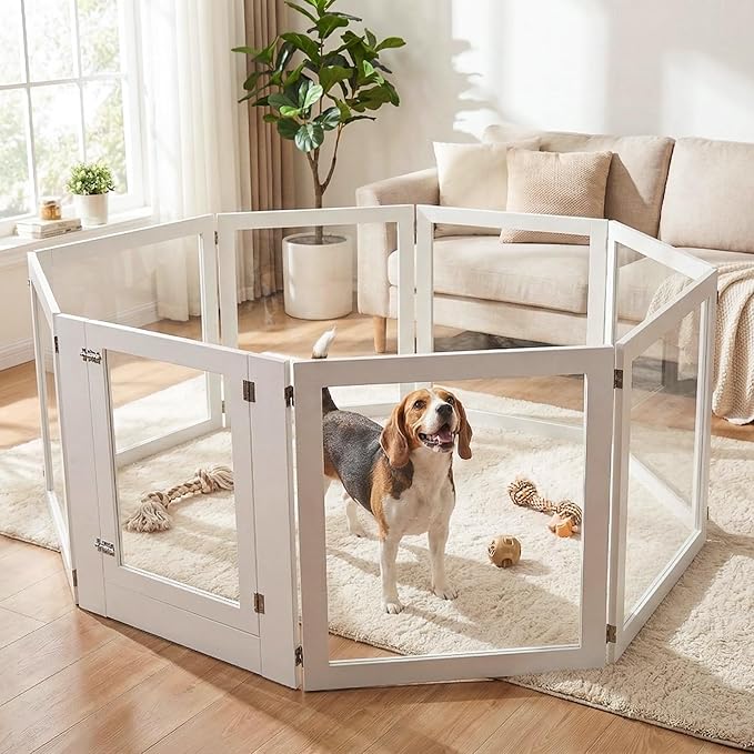 Heavy Duty Clear Acrylic Dog Playpen for Small/Medium Pets – 32" High Clear Pet Pen with Sturdy Metal Frame, Walk-in Kennel, Expandable Indoor & Outdoor Pet Play Yard