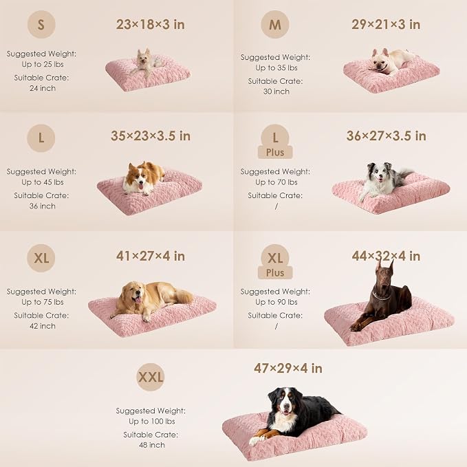 EHEYCIGA Washable Large Dog Bed for Crate 35x23 Inch, Kennel Pad for Dogs Up to 45 lbs, Plush and Comfy Pet Sleeping Mat, Pink