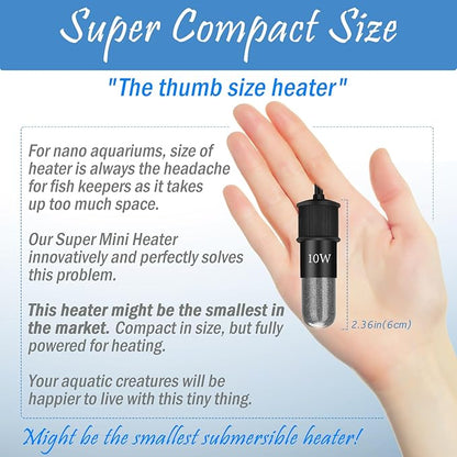 Super Mini Aquarium Heater 30W Betta Heater for 4-6 Gallon Tanks, Small Fish Tank Heater Turtle Heater with Dry-Run/Overheat Protection, Memory Function