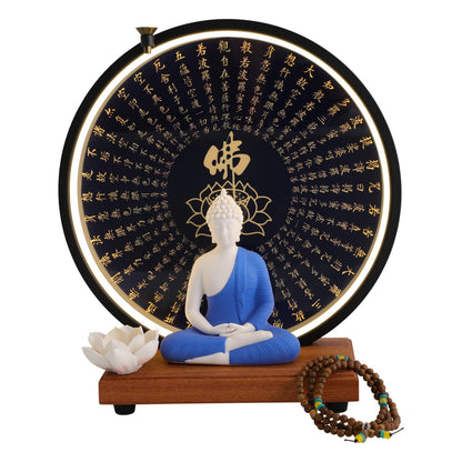KUMOYOU Buddha Statue Decoration, Ceramic Buddha Statue with LED Ring Light & Backflow Incense Burner, Meditation Decor for Home and Office (Blue)