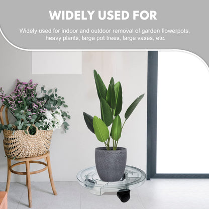 LIFKOME Plant Stand with Wheels Plastic Plant Caddy Round Potted Plant Stand on Wheels Dolly Trolley Saucer Tray Pallet with Universal Wheels for Indoor Outdoor Home Garden Clear