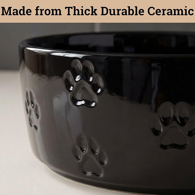 Ceramic Dog Bowl Set of 2 with Anti-Skid Base - 6.5" Wide x 2.5" Tall Ceramic Dog Bowls Medium Sized Dogs - 3.8 Cup Capacity Food and Water Bowls for Dogs - Rubber Bottom Pet Bowl Set of 2 Medium Size