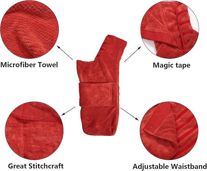 Geyecete Dog Drying Coat - Pineapple Grid Fast Drying Super Absorbent Pet Cat Bath Robe Towel - Red