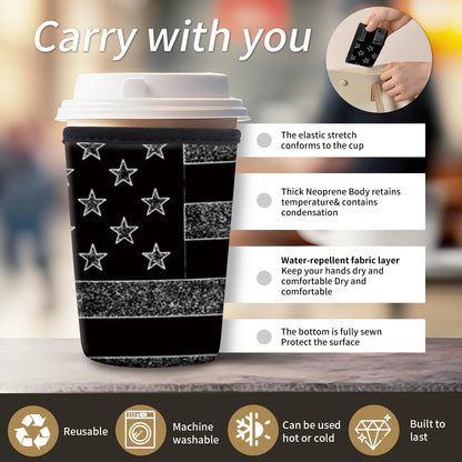AMZXCFGL 3 Pack Reusable Neoprene Insulator Sleeve for Iced Coffee Cups, Cute Funny Coffee Cup Sleeve, Universal Fit 16-32oz Cups for Hot Cold Beverages Luxuious Dark Flag