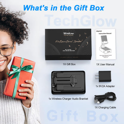 Gifts for Men Women-TechGlow Bluetooth Speaker with Phone Stand and Wireless Charger Compatible with iPhone 16 15 14 13 Pro XS 8 Plus Samsung Galaxy S25 S24 S23 Note 20 Birthday Gift Idea for Mom Dad