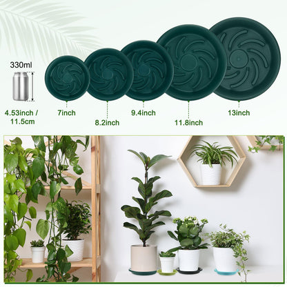 M METERXITY 2-Pack Plant Saucer, 7.4 Inch/ 18.8cm Plastic Plant Trays Thicker for Pots/Indoor/Outdoor/Water Drainage and Protection, Flowerpot Drip Tray [Dark Green]