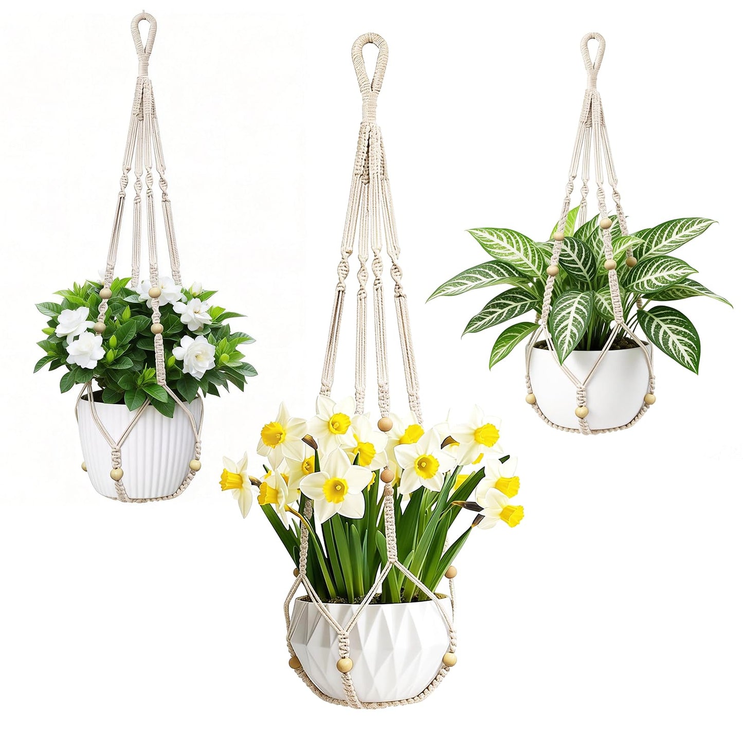 fxnx Bohemian-Style Macrame Plant Hanger Fits pots Sized from 4 to 15 inches in Diameter, Ideal for Hanging planters for Indoor Plants. Hanging Plant Holders is a Perfect Choice.(POTS NOT Included)