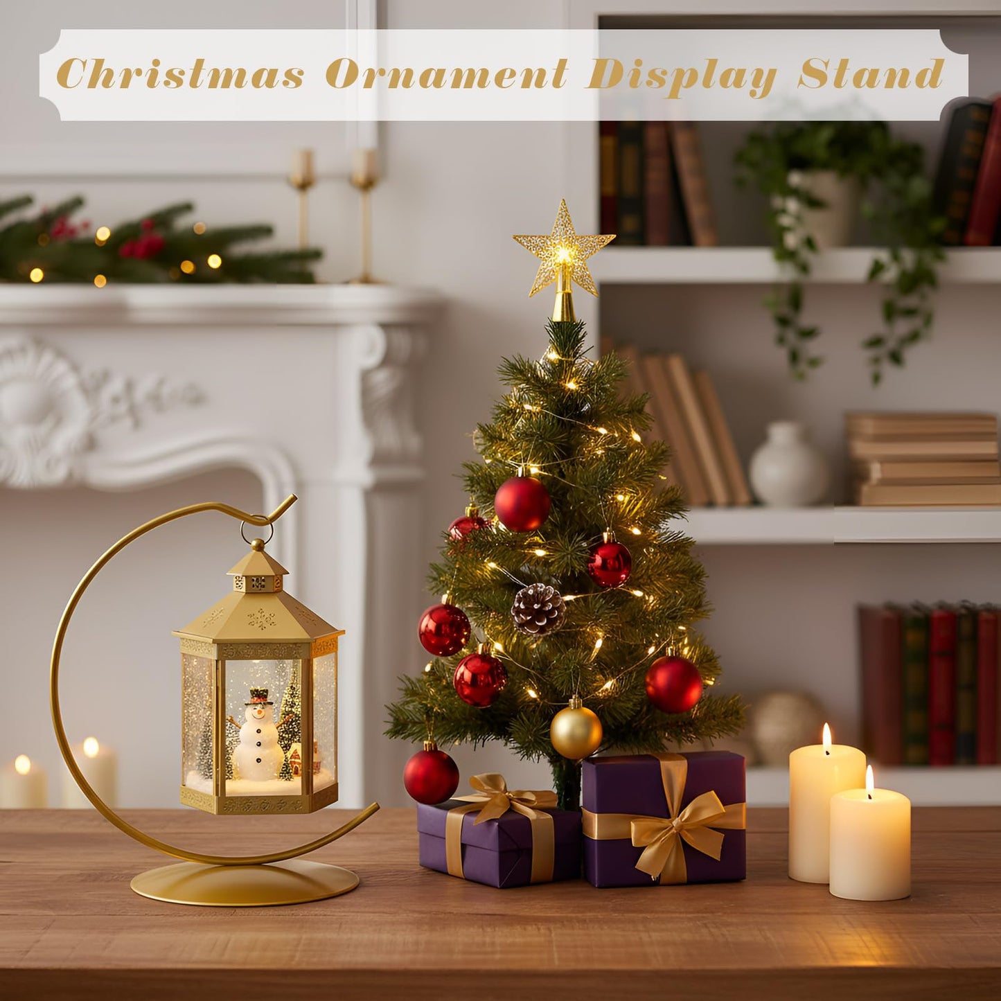Otoolling 4 Pcs Ornament Display Stand Holder 6 Inch Tall Iron Round Christmas Air Plant Terrariums Holder Hook Crystal Witch Ball Hanging Stand for Glass Ball Christmas Wedding Home Decor (Gold)