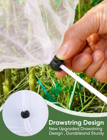 Bird Netting for Garden Protection - 4 Pack Garden Netting Pest Barrier with Drawstring,3.3Ft x 2.7Ft Mosquito Net Tomato Protective Cover Garden Plant Netting for Cicadas Vegetables Blueberry Bushes