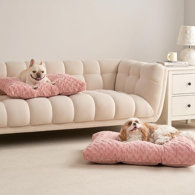 EHEYCIGA Washable XL Dog Bed for Crate 41x27 Inch, Kennel Pad for Extra Large Dogs Up to 65 lbs, Plush and Comfy Pet Sleeping Mat, Pink
