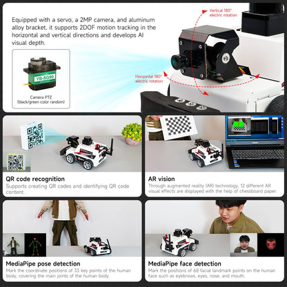 Yahboom Raspberry Pi 5 AI Visual ROS2 Smart Robot Car Kit 2DOF Camera Autonomous Driving Lidar Stem Education Project for Teen Engineers Students (with Raspberry Pi5-4GB)