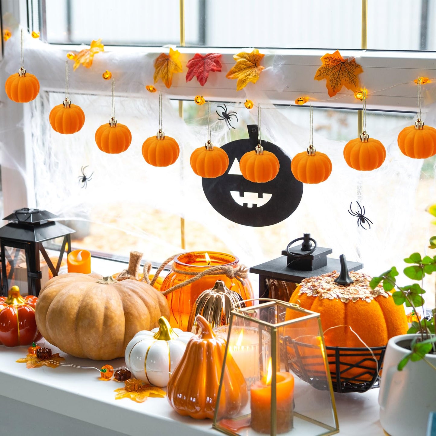 Maysing 24 Pcs Thanksgiving Tree Pumpkin Hanging Ornament Mini Artificial Velvet Pumpkin Ball DIY Orange Decoration Crafts for Friendsgiving Fall Harvest Autumn Party Farmhouse Decor(Orange)