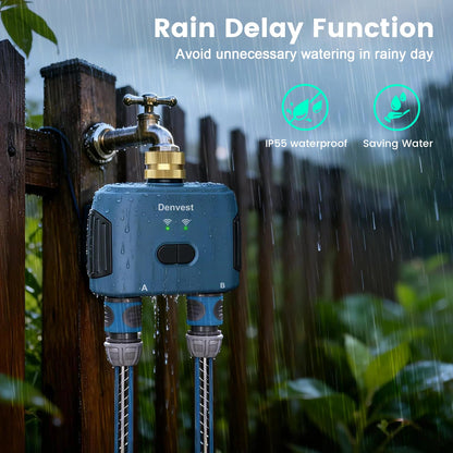 WiFi Water Timer for Garden Hose with Brass Inlet,Smart Hose Timer with WiFi Hub, APP & Voice Control,Up to 20 Watering Plans, 2-Zone Sprinkler Drip Irrigation System Controller for Yard Lawn Watering