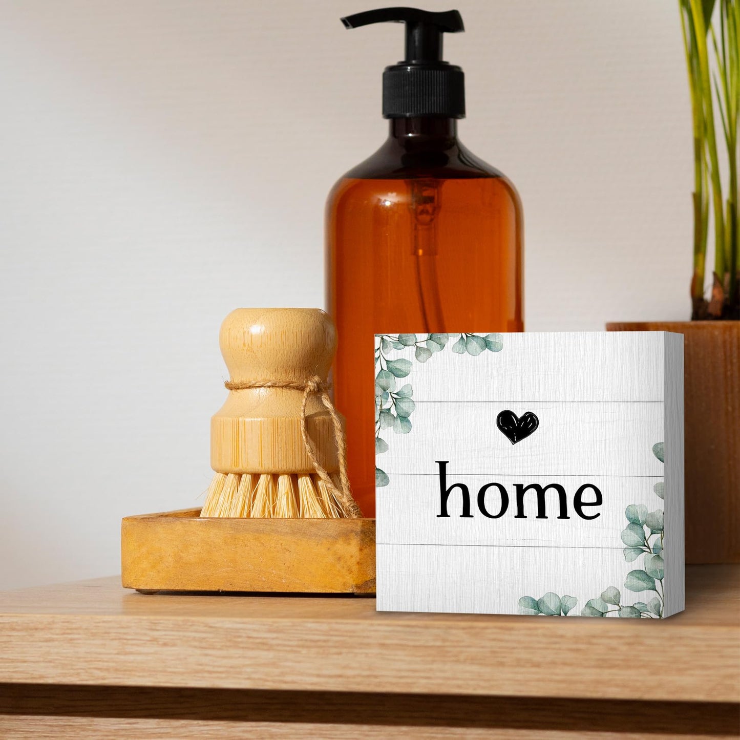 ANIANG Home Sign, Home Signs for House Decor, Welcome Sign, Rustic Farmhouse Desk Decor Wood Block Box Plaque for Living Room Wall Shelf, Housewarming Gifts (Green)