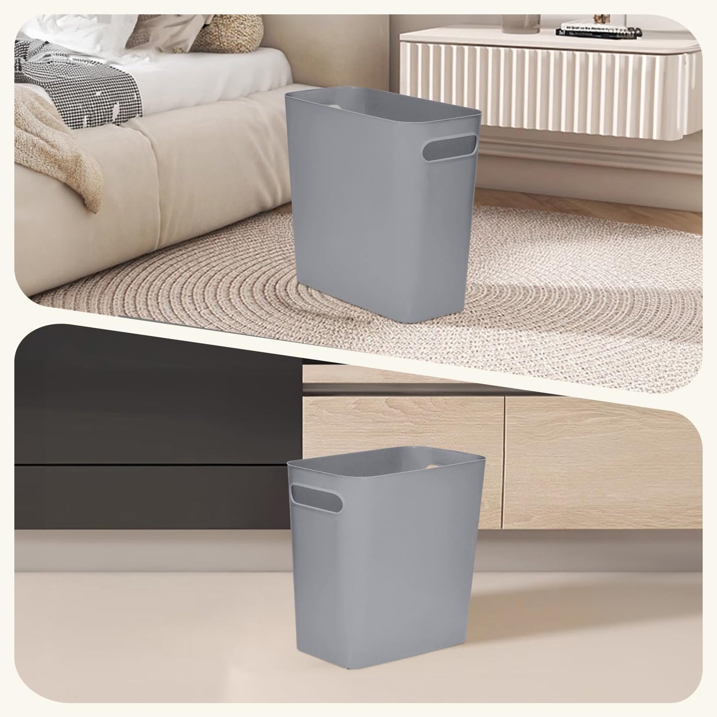 VKPLITE Versatile 1.8 Gallon Plastic Trash Can - The Compact Bin for Bathroom, Kitchen, or Home Office - Grey