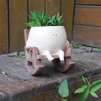 NINIPAPA Cute Plant Pots Smiley Face Planter Funny Flower Pot, Rocking Chair Small Face Pot for Indoor Plants, Unique Head Planters Plant Lover Gifts on Mother's Day Birthday