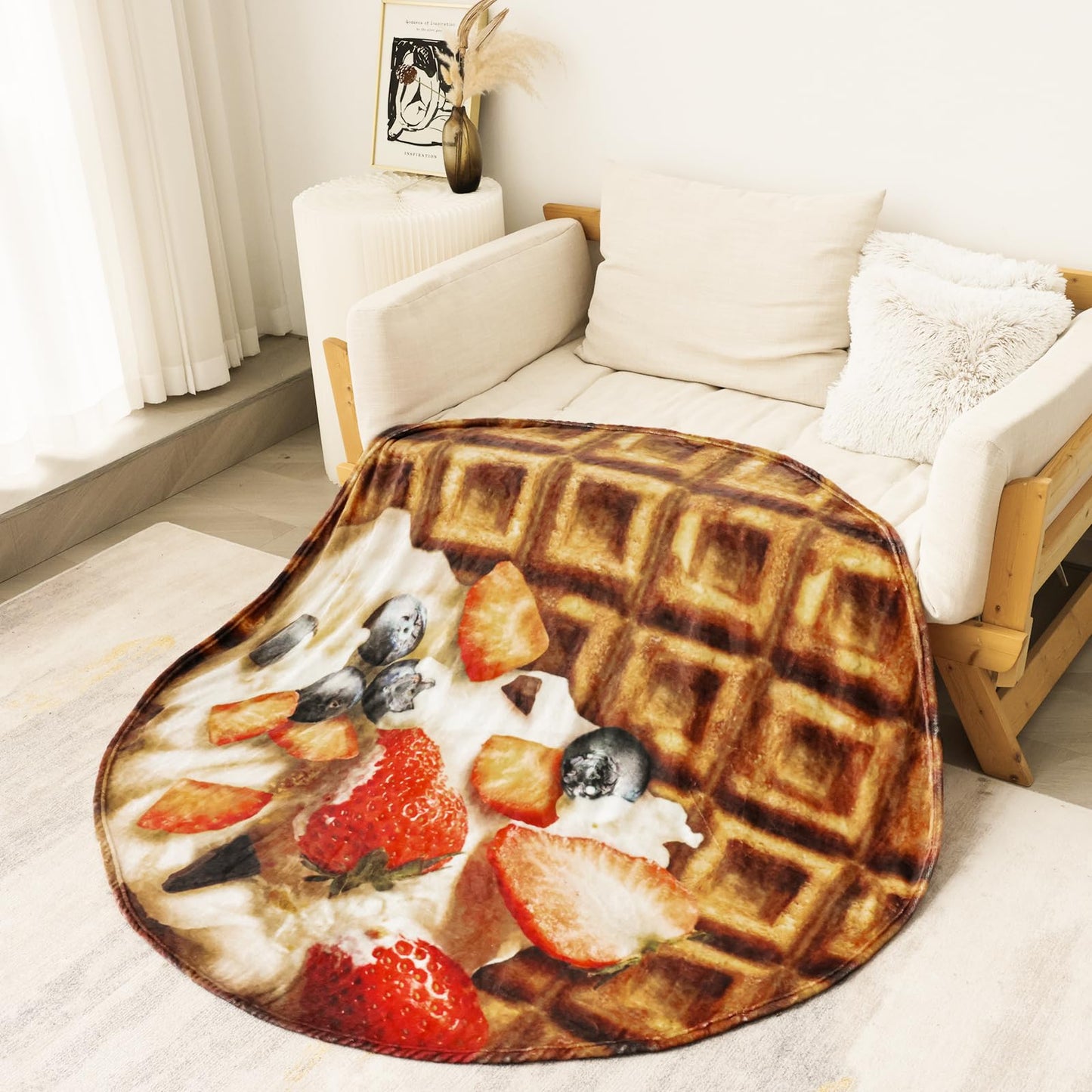 Bnuitland Waffle Funny Blanket, 300 GSM Double Sided Giant Realistic Food Blanket with a Storage Bag, Novelty Gift for Adults and Kids, Super Soft Flannel