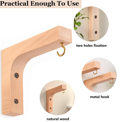 Tritaraesa Wooden Plant Hanger Hooks for Indoor Hanging Plants, Farmhouse Wooden Hanging Baskets for Wall Plant Hooks Heavy Duty for Flower Pots Wind Chimes and Bird Feeders (Upgraded Natural 2 Pack)