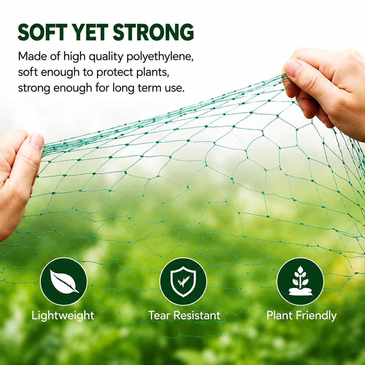 Bird Netting for Garden Protect Vegetable Plants and Fruit Trees, Garden Net Doesn't Tangle and Reusable Fencing Protect Fruit Vegetables from Birds,Deer,Squirrels and Other Animals (13x40ft)