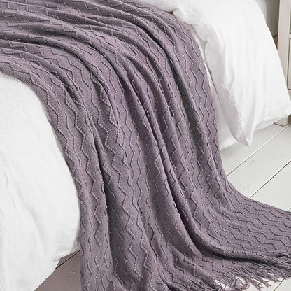 BOURINA Dark Lavender Throw Blanket 50 x90 Inches Textured Solid Soft Sofa Throw Bed Runner Knitted Decorative Blanket