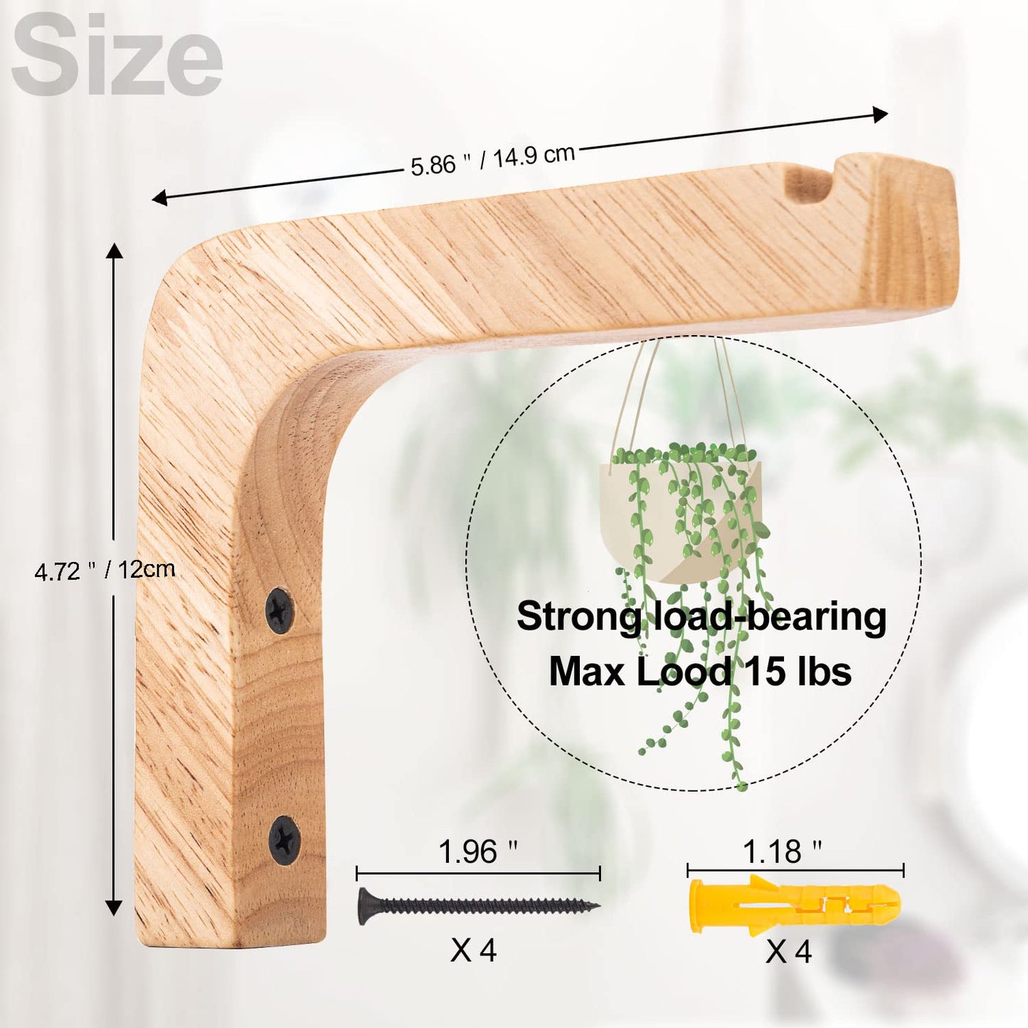 Oradrem 2 Pack Wooden Wall Hooks, Plant Hangers Indoor,6-Inch Wall Mounted Hanging Plant Hooks for Planters, Lanterns, Flower Bracket, Wind Chimes Burlywood Color