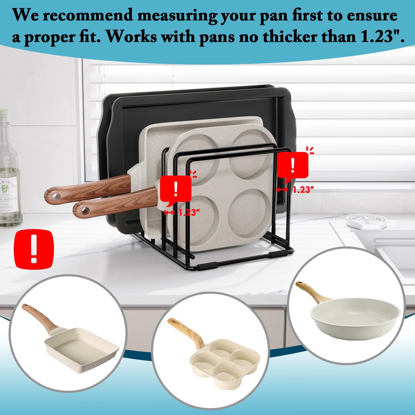 Kitchen Organizer Rack - 5-Slot Heavy-Duty Cutting Board and Bakeware Holder, Rust-Resistant with Anti-Slip Feet for Countertop or Cabinet Storage